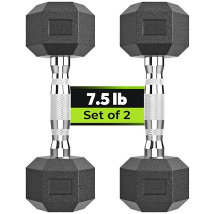 HANDBODE Hex Dumbbell Set, 2.5-65 lb Rubber Encased Exercise & Fitness Dumbbells, Weights Dumbbells Set of 2, Hand Weight for Strength Training - size: 7.5 Lb, Pair, style: Chrome Handle