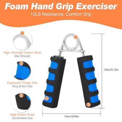 CYFIE Grip Strength Trainer Kit, Adjustable Hand Gripper Strengthener, Forearm Strengthener & Finger Exerciser Set with Finger Stretcher, Stress Ball & Grip Ring for Athletes, Rock Climbing & Rehab - color: BLUE & BLACK