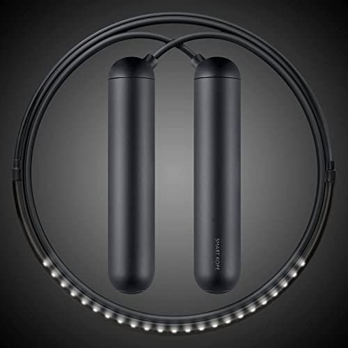 [Tangram Factory] Smart Rope - LED embedded Jump Rope - See your fitness data in MID-AIR - color: Black, size: Medium