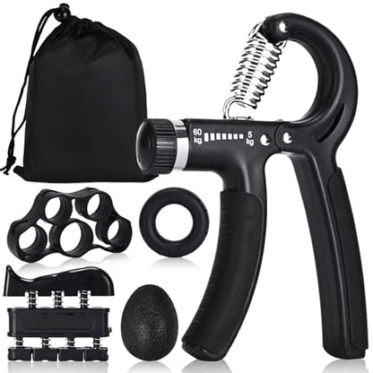 Hand Grip Strengthener,Grip Strength Trainer,22-132 Lbs Adjustable Resistance Forearm Exerciser Workout for Rehabilitation Athletes Climbers Musicians - color: black 5 pack