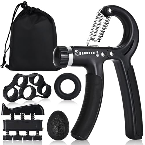 Hand Grip Strengthener,Grip Strength Trainer,22-132 Lbs Adjustable Resistance Forearm Exerciser Workout for Rehabilitation Athletes Climbers Musicians - color: black 5 pack