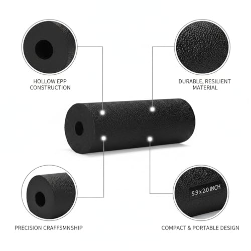 Mini Hollow EPP Foam Roller, 5.9 x 2.0 Inch Portable Exercise Tool for Travel, Gym, and Yoga (Black)