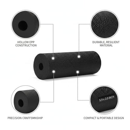 Mini Hollow Foam Roller for Travel & Gym, 5.9 x 2.0 Inch EPP Exercise Tool, Portable Black