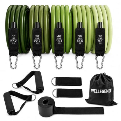 Resistance Bands Set, 200 LBS Stackable 5-Tube Set with Handles, Door Anchor and Ankle Straps for Full-Body Strength Training