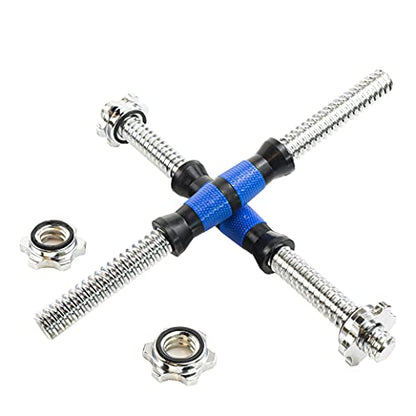 Threaded Dumbbell Blue Durable Rubber Handles/Adjustable Dumbbell Bar Handles 32/35/40cm(12.6/14.2/15.7Inch) - Fit 1 inch Standard Weight Plate Weightlifting Accessories - Sold in Pair