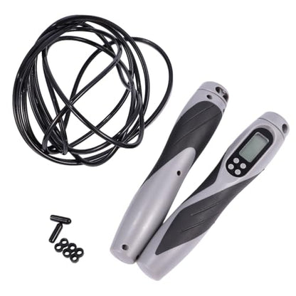 Electronic Counting Jump Rope Weighted Steel Cable Skipping Rope for Workout Fitness Training with Digital Counter Suitable and Gym Exercise (black)