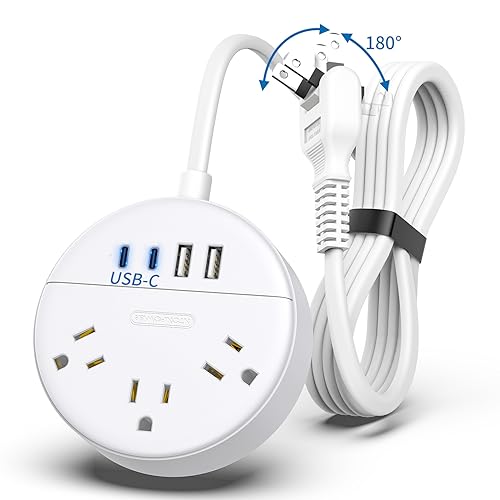 2 Prong Power Strip with USB-C, NTONPOWER 2 Prong Extension Cord 15 FT, 2 Prong to 3 Prong Outlet Adapter Rotating Plug, 3 AC Outlets 4 USB Port, Compact Power Strip Ideal for Old House, Travel, White - size: 15 ft