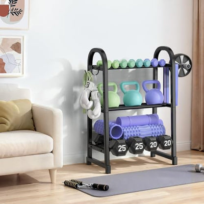 3 Tier Dumbble Rack - 360LB Capacity Adjustable Dumbbell Storage Rack Space-Saving Home Gym Weight Rack For Dumbbells And Kettlebells With Hooks (Dumbbell Rack Stand Only) - size: 18.5''Length