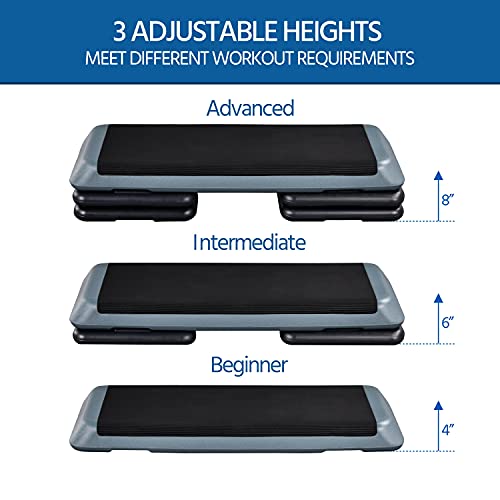 Topeakmart Aerobic Exercise Workout Step Platform, 43in Fitness Stepper Health Club Size w/Risers Adjust 4-6-8in & Heavy Club Size & 550pounds Load-bearing for Home Gym Workout & Training