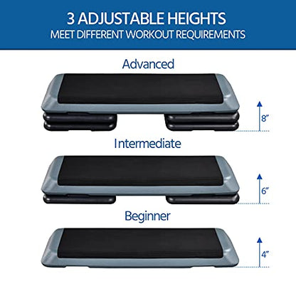 Yaheetech Aerobic Stepper, 4-6-8in Height-Adjustable Aerobic Exercise Step Platform Health Club Size w/Risers & Non-Slip Surface & Non-Marking Feet for Home Gym Workout & Training