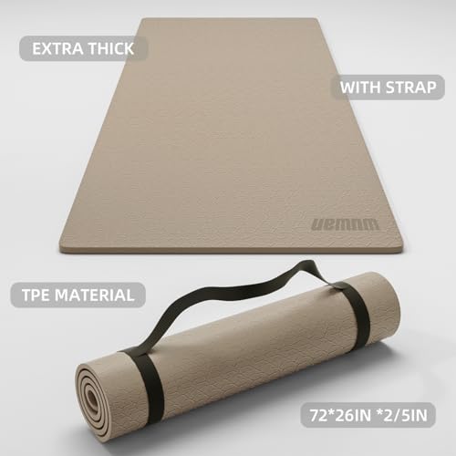10 mm Yoga Mat 72"x26" TPE Non-Slip Exercise Mat 0.4" Thick, Easy-to-Carry Fitness Mat for Yoga, Pilates & Workout, Professional Mat, Made with Recyclable Material, Durable, Easy to Clean