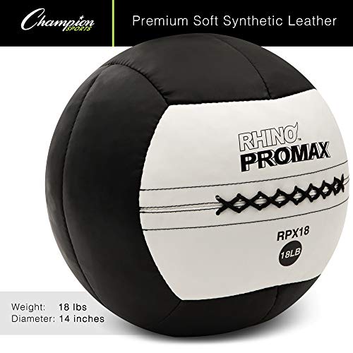 Champion Sports Rhino Promax Wall Balls - Soft Shell Non-Slip Grip for Weightlifting, Plyometrics, Cross Training, & Home Gym - style: 18 LBS