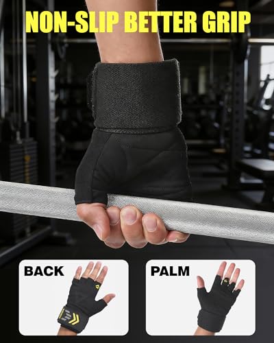 2-in-1 Workout Gloves, Weight Lifting Gloves with Wrist Wrap Support for Men & Women, Ventilated Fingerless Padded Gym Glove for Weightlifting Pull-Ups & Fitness Training - size: Medium
