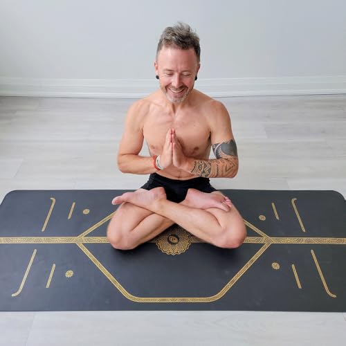 Liforme Travel Yoga mat – Patented Alignment System, Warrior-Like Grip, Non-Slip, Eco-Friendly, Ultra-Lightweight and Sweat Resistant, Made with Natural Rubber - color: Black & Gold