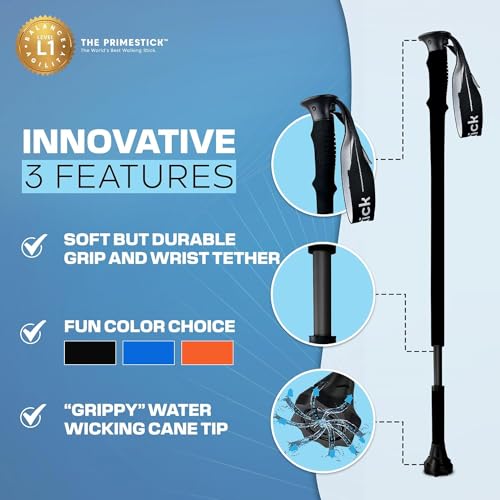 Dynamo Prime Walking Stick for Seniors - Adjustable Walking Cane for Men and Women with Balance Issues - Lightweight & Sturdy All-Terrain Support for Posture & Stability