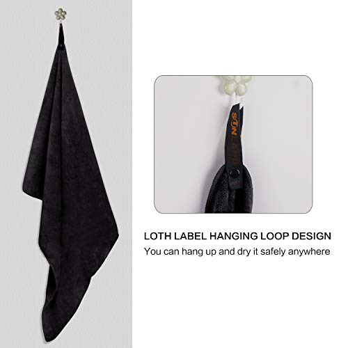 SUNLAND Microfiber Gym Bath Towel Ultra Soft Travel Camping Towel Super Absorbent Swimming Sport Yoga Sweat Towels with Straps for Adults and Children - color: Black X 2