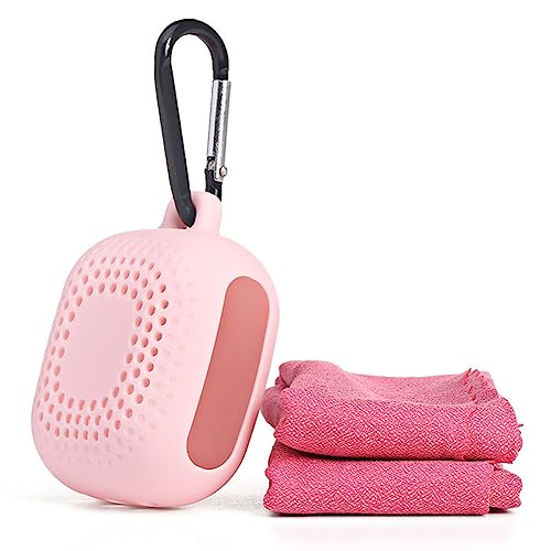 Outdoor Travel Quick Drying 40CM Towel with Portable Creative Silicone Box, Microfiber Cold Sports Quick Drying Towel, Gym, Beach, Yoga, Sports Travel (Pink) - color: Pink