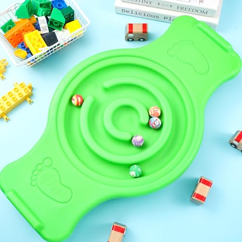 Maze Balance Board for Kids Plastic Wobble Rocker Balance Board with Mini Balls Load 220lb Balance Game with Handles for Toddler Balancing Exercise Equipment Game, 24.5 x 11.8 Inch - color: Green