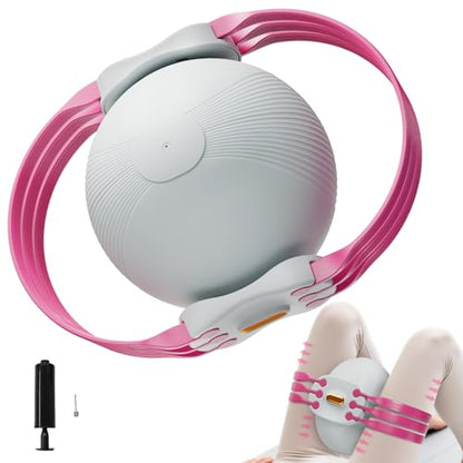 Thigh Trainer with Inflatable Resistance Ball, Adjustable 120 LB Inner & Outer Thigh Exerciser, Kegel Pelvic Floor & Hip Trainer for Women, Home Leg Equipment Compact Resistance Bands Fitness - color: Rose