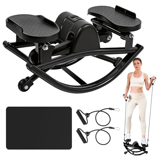 Rock Stepper - Steppers for Exercise at Home, Portable Stepper Side to Side with Digital Display & Resistance Bands, 330 LBS Capacity Full Body Workout Low-Impact Knee-Friendly 3D Stair Stepper - color: Black