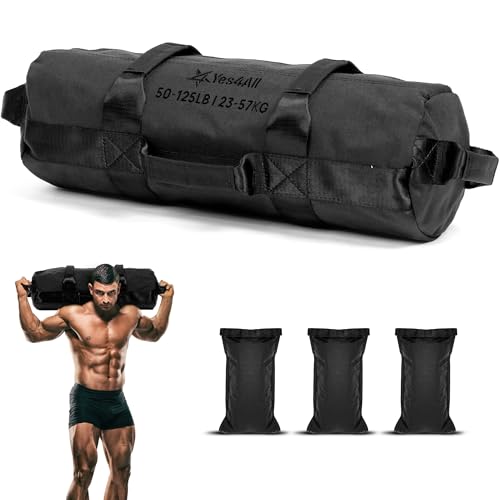 Yes4All Sandbags for Working Out, Adjustable Sand Bags for Weight Training with Handles, Multiple Colors & Sizes 5-200lbs