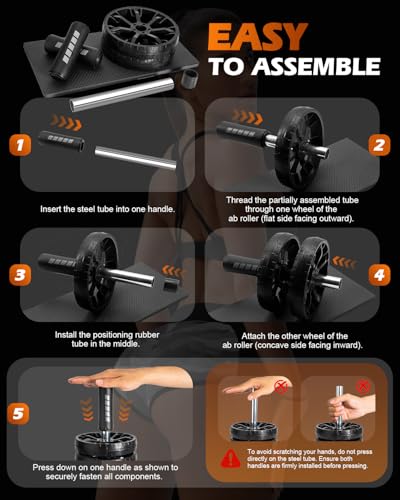 Upgraded Ab Roller Wheel, Abdominal Core Workout Equipment for Home Gym with Knee Pad, Full Body Strength Training Fitness Tool for Men and Women