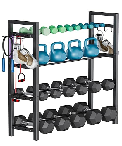 Adjustable Dumbbell Rack, Weight Storage Stand Holder for Dumbbells & Kettlebells, Heavy-Duty Metal Home Gym Workout Organizer with Hook for Gym Equipment Accessories (Rack Only) - color: Black, style: 4 tier