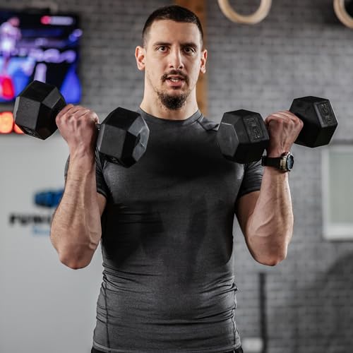 Soozier 2 x 12lbs/2 x 15lbs/2 x 40lbs/2 x 45lbs/2 x 50lbs Hex Dumbbell Set of 2, Rubber Weights Exercise Fitness with Non-Slip Handles, Anti-roll, for Women or Men Home Gym Workout, Black - style: 2 x 12lbs