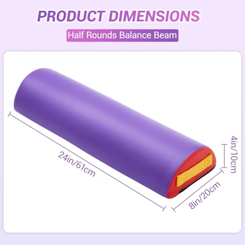 Arrowbash 24 Inch Foam Roller Half Round Gymnastics Balance Beam with Hook-and-Loop Back with Carry Handles Vinyl Surface for Beginners Professional Gymnasts