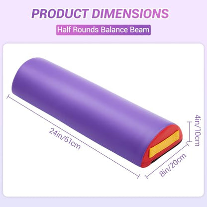 Arrowbash 24 Inch Foam Roller Half Round Gymnastics Balance Beam with Hook-and-Loop Back with Carry Handles Vinyl Surface for Beginners Professional Gymnasts