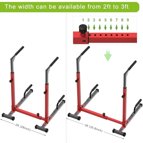 SELEWARE Heavy Duty Dip Bar, Adjustable Width & Height Dip Station Home Gym Fitness Equipment, 800lbs Capacity, Multifunctional Strength Training Dip Stand with Push Up Bar for Tricep Dips, L-Sits - color: Red & Black