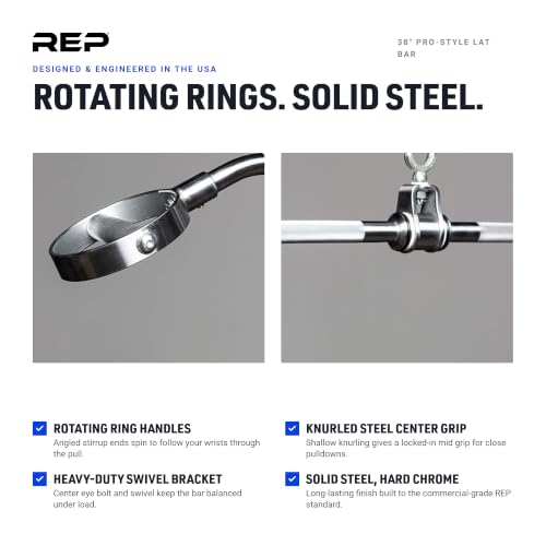 REP Fitness LAT Pulldown and Low Row Cable Machine Attachments and Functional Trainer Attachments – Curl Bar, D-Handle, Ankle Cuff, Tricep Rope, Sports Handle, Straight Bar, Row, Chinning Triangle - style: 38 Solid Pro-Style Lat Bar