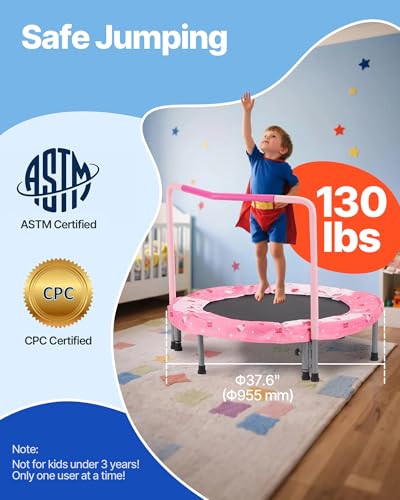 VEVOR 36" Kids Trampoline, 3FT Indoor Outdoor Trampoline, Foldable Mini Trampolines with Handle, Rebounder for Toddlers, Birthday Gift for 3+ Years Children, Boys Girls for Fun, Red