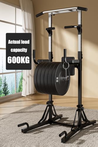 Foldable Power Tower Pull Up Bar And Dip Station, Multi-Function Strength Training Fitness Workout Station,Adjustable Height Dip Stand for Home Gym,600KG Load Capacity - color: Yellow
