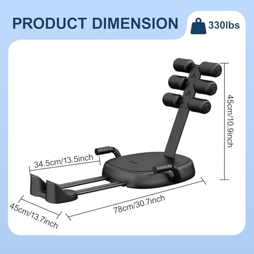 Ab Machine with Auto Rebound, Ab Workout Equipment with 3 Adjustable Resistance, Flodable Sit Up Exercise Foam Roller & Handle, Ab Crunch Machine with 330 Lbs Weight Capacity, for Home, Office, Core Strength, Stomach Workout (Black)