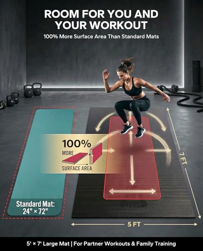 HAPBEAR Large Exercise Mat-7'x5'/6'x8'/6'x9'/6'x10'/6'x12'x8mm(1/3"),Non-Slip, Ultra Durable, Thick Workout Mat for Home Gym Flooring Cardio, Yoga for Fitness, High-Density, Shoes-Friendly