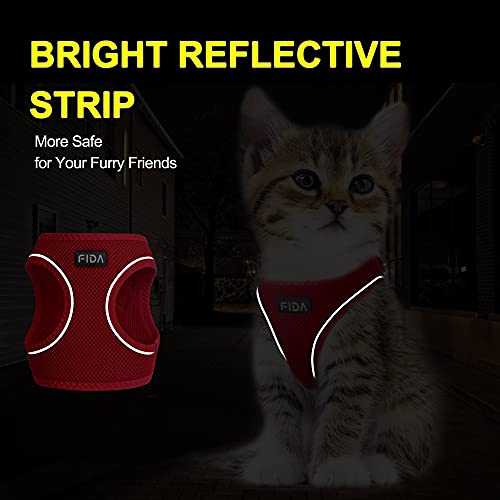 Fida Comfy Dog Harness with Leash, Cat Vest Harness Escape Proof, Breathable Lightweight Soft Mesh, Adjustable Reflective Step-in Harness for Puppy Toy Breeds & Extra-Small Pet (XXS, Red) - color: Fiery Red, size: XXS (Neck:11.4"-12.2"; Girth:12.6"-14.2")