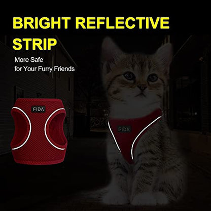 Fida Comfy Dog Harness with Leash, Cat Vest Harness Escape Proof, Breathable Lightweight Soft Mesh, Adjustable Reflective Step-in Harness for Puppy Toy Breeds & Extra-Small Pet (XXS, Red) - color: Fiery Red, size: XXS (Neck:11.4"-12.2"; Girth:12.6"-14.2")
