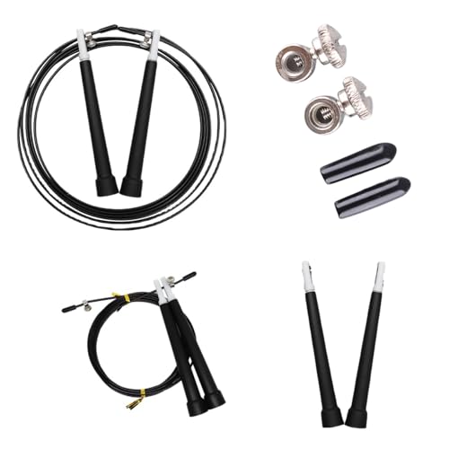2 Pair Speed Jump Rope Handles Replacement Grip with Cable Mount Screw Rubber End Cap for Speed Jumping Rope Exercise Skipping Ropes Stainless Steel 2.5mm Wire Cord Repair Parts