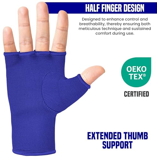 RDX Boxing Hand Wraps Inner Gloves Men Women, Half Finger Elasticated Bandages, Under Mitts Fist Protection, Muay Thai, Kickboxing, MMA, Martial Arts Speed Bag Punching Training - color: Blue White, size: Small