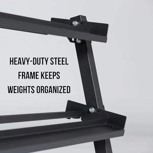 Rep Fitness Dumbbell Rack | 3-Tier Compact Holder | Fits Sets 5-50 lb | Weight Storage Stand | Rubber Hex Organizer | Free Weights Shelf | Heavy Duty Steel Frame | Gym Equipment for Home