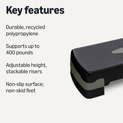 Amazon Basics Aerobic Exercise Step Platform, Adjustable Workout Stepper for Home Fitness, 27", Black/Grey
