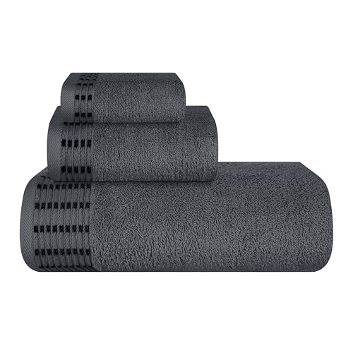 MALLONI HOME Ultra Soft 3 Pack Cotton Towel Set, Contains a Bath Towels 28x55 inch, a Hand Towels 16x24 inch & a Wash Coths 12x12 inch, Ideal Everyday use, Compact & Lightweight - Charcoal Grey - color: Charcoal Grey, size: 3 Pack Set