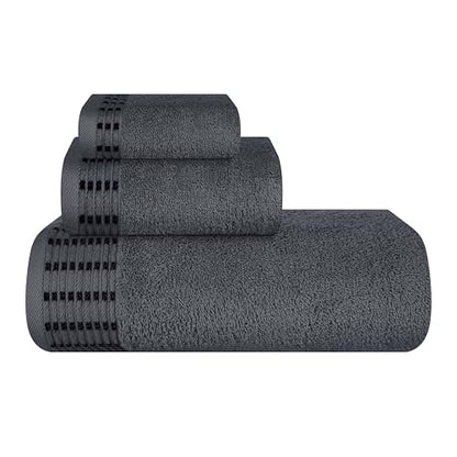 MALLONI HOME Ultra Soft 3 Pack Cotton Towel Set, Contains a Bath Towels 28x55 inch, a Hand Towels 16x24 inch & a Wash Coths 12x12 inch, Ideal Everyday use, Compact & Lightweight - Charcoal Grey - color: Charcoal Grey, size: 3 Pack Set