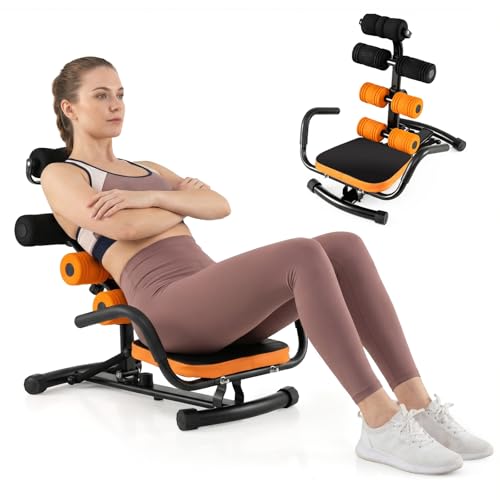 GYMAX Ab Machine, Adjustable Sit Up Exercise Equipment with Foam Roller & Handle, Multifunctional Workout Ab Trainer for Home Gym, Core Muscle Exercise Bench Press for Men Women