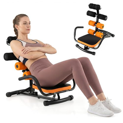 GYMAX Ab Machine, Adjustable Sit Up Exercise Equipment with Foam Roller & Handle, Multifunctional Workout Ab Trainer for Home Gym, Core Muscle Exercise Bench Press for Men Women