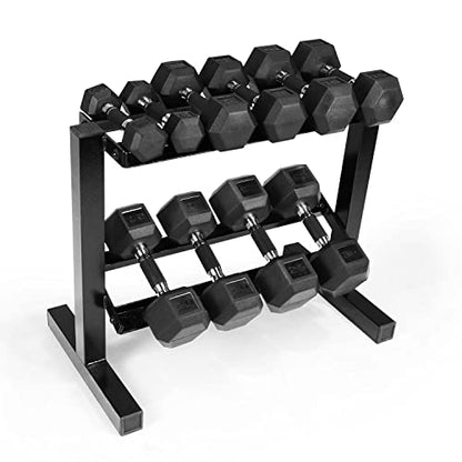 CAP 150 LB Dumbbell Set with 2-Tier Rack, Rubber Hex Free Weights Set, Home Gym Weight Set with Horizontal Storage Rack for Strength Training