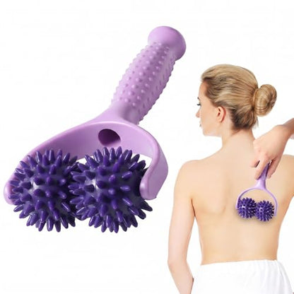 Handheld Spiky Massage Balls Rollers, 2 Wheel Spiky Massage Ball Rollers Silicone Manual Massage-Roller with Handle Pressure Point Muscle Massages Tool for Foot Arm Body Neck Leg Pain Pressure Relief
