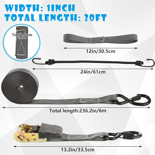 4 Pcs 1 Inch Ratchet Straps Heavy Duty 20ft Tie Down Straps Ratchet with Hooks, 2645 LBS Break Strength, Blue Cargo Ratcheting Straps for Motorcycle Straps Tie Downs, Trucks, Dark Grey - color: Dark Grey