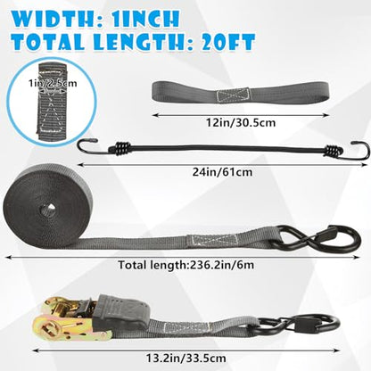 4 Pcs 1 Inch Ratchet Straps Heavy Duty 20ft Tie Down Straps Ratchet with Hooks, 2645 LBS Break Strength, Blue Cargo Ratcheting Straps for Motorcycle Straps Tie Downs, Trucks, Dark Grey - color: Dark Grey